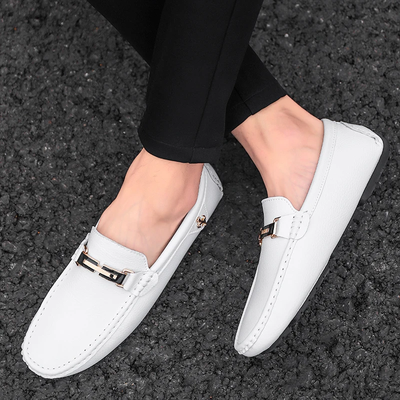 2024 Slippery Shoes Luxury and Comfortable Soft Shoes - White Casual Shoes for Men