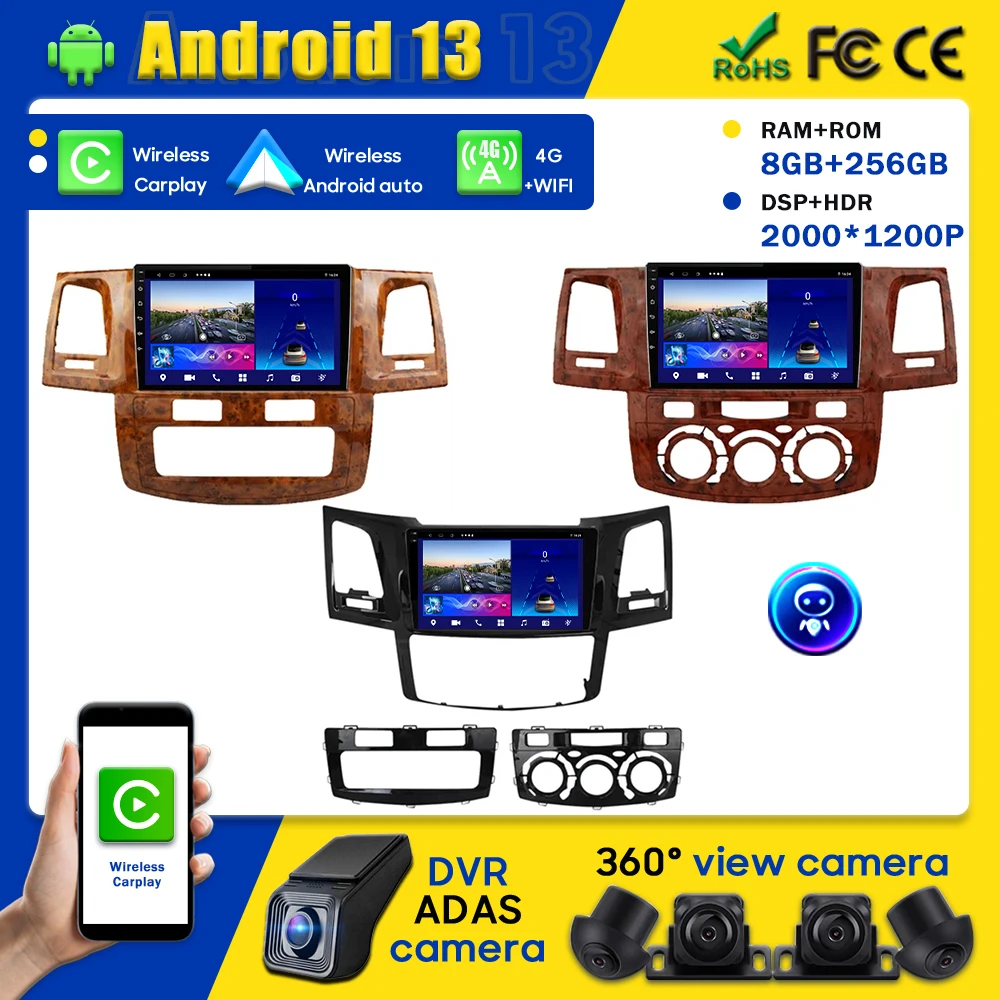 

Автомобильная стереосистема для Toyota Fortuner, Hilux, Revo, Vigo 2005-2015, мультимедийный радиоплеер, GPS-навигация, BT Carplay, Android, 4G