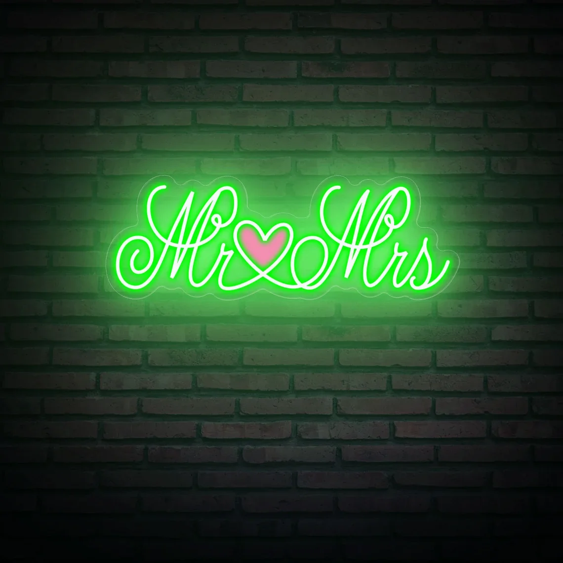 Mr & Mrs Neon Sign UV Printed Heart Acrylic Sign Wall Art Decor Neon Wedding Wedding Party Gift for Couple
