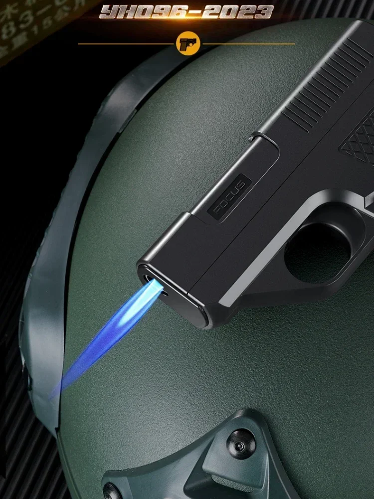 2025 New Clip Gun Butane Gas Lighter Three Capacity Cigarette Holder Windproof Blue Flame Lighter Men's Gift Smoke Accessories