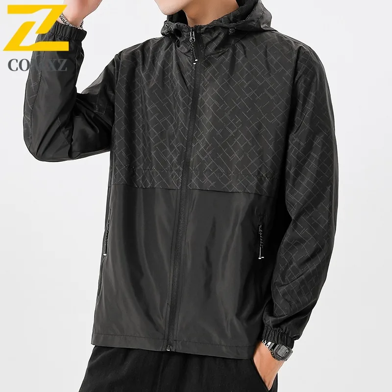 EiAO Men's Trendy Windbreaker Autumn Waterproof Windproof Lightweight Jacket for Hiking Camping Fishing Casual Outdoor Coat