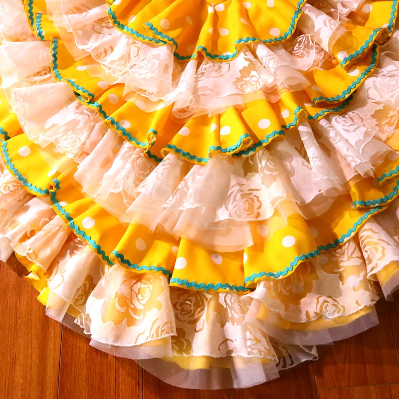 [新品] フラメンコ衣裳・LazoTurquesa・Made in Spain Girls Spanish Dress Flamenco Cotton Women Ballroom Waltz
