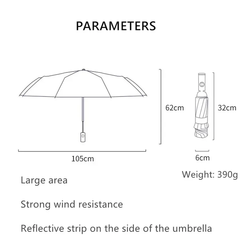 

Reverse Women Female Folding Reflective Automatic Umbrella Paraguas Men Portable 10 For Ribs Rain Windproof Male Stripe