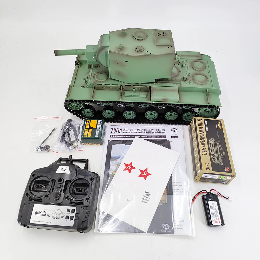Coolbank Henglong 3949-1 1:16 체중계 러시아 KV-2 메인 배틀 탱크 모델, 리모컨 RC 탱크, 소년 14 + 군용 차량 장난감