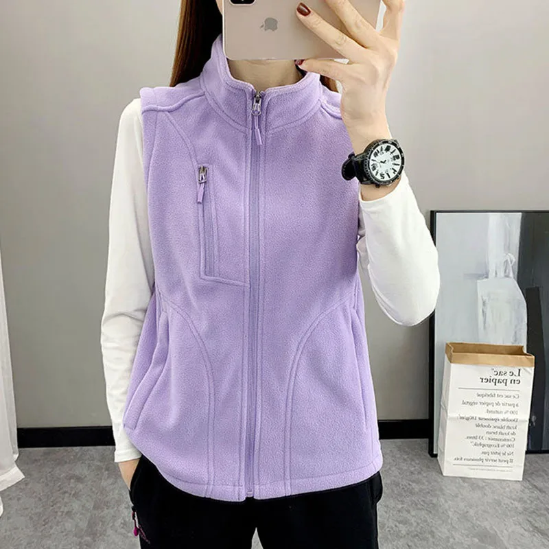 

Fashion Fleece Vest Women Autumn High Collar Rocking Fleece Vest Jacket Warm Zip Sleeveless Waistcoat Soft Outwear