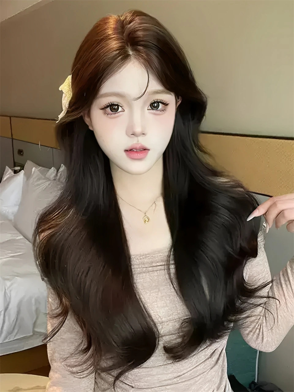 Black Brown Synthetic Lace Front Wig for Women