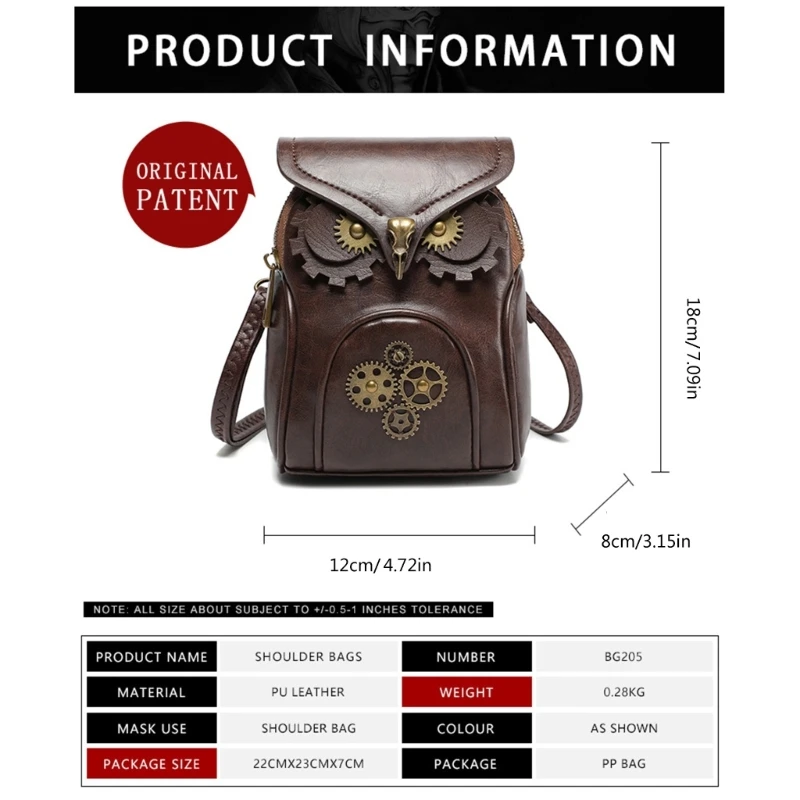 Women Crossbody Bag Medieval Handbag Bag PU Leather Owl Shoulder Bag