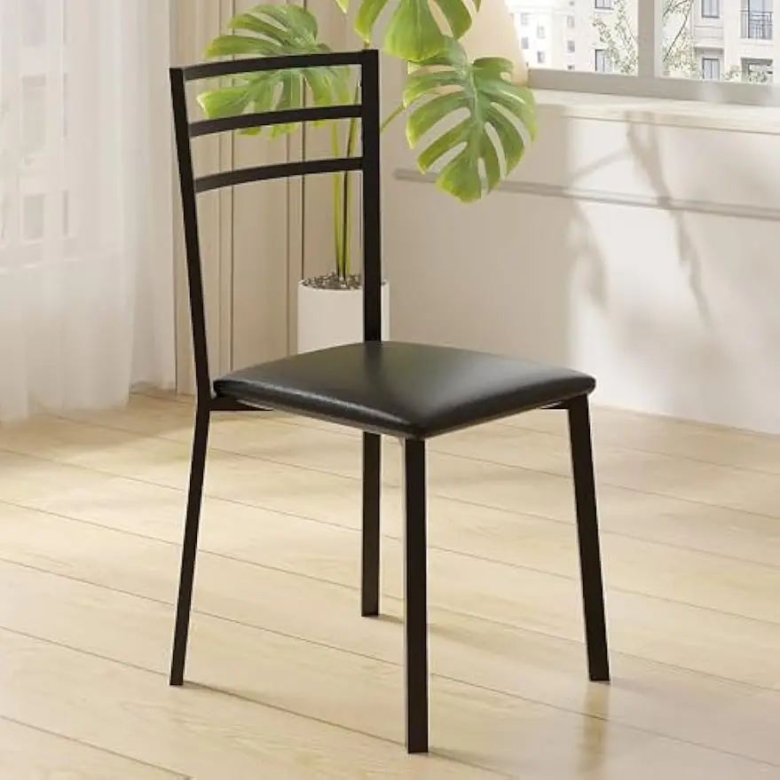 Metal Dining Chair Set of 2, Modern Armless with Cushioned Seat for Kitchen, Living Room, Black