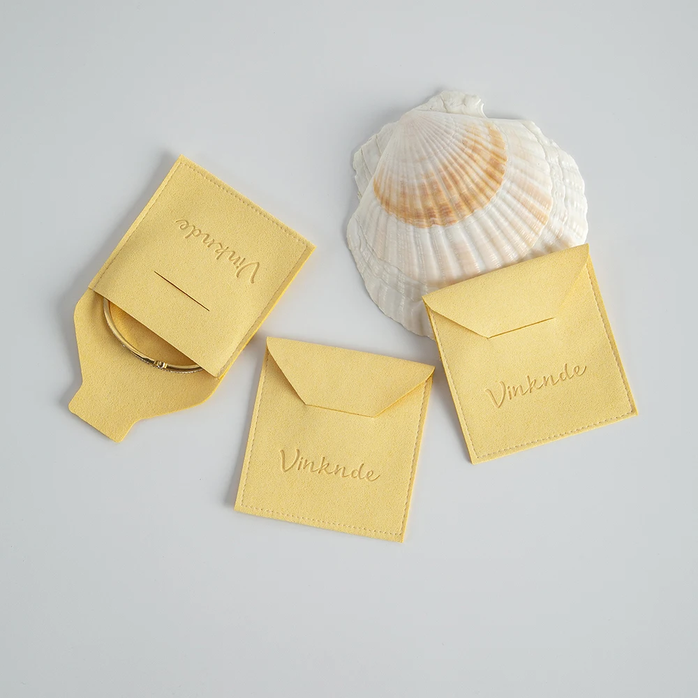 100Pcs/Lot Custom Jewelry Envelope Bag Yellow Microfiber Velvet Sude Flannel Gift Pouch Box Insert Accessory  Jewellery Storage