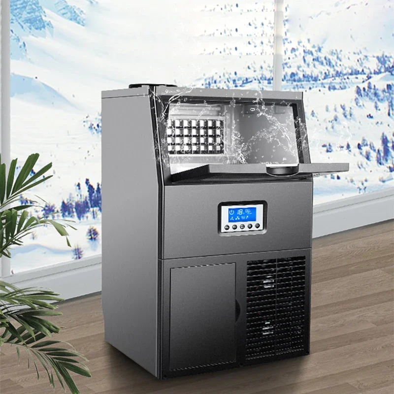 45kg Ice Machine Commercial Maker Milk Tea Shop Large Ice Cube Making Household Automatic Crushing HZB-68F