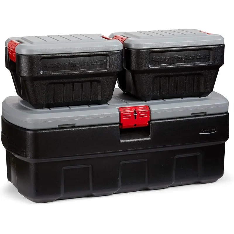 

48 Gal with 8 Gal Containers Nested, Lockable Storage Bins, Industrial, Rugged Storage Container Bundle with Lids