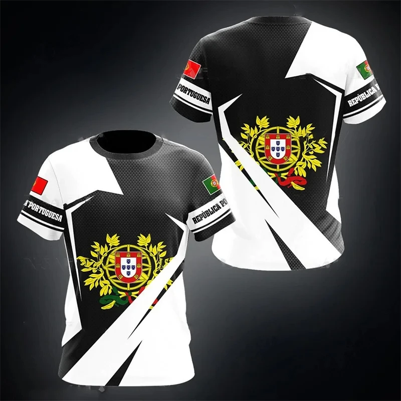 

Portugal National Emblem Graphic T Shirts Fashion 3D Flag Printed T Shirt For Men Casual Sports Military Tees Army Veteran Tops