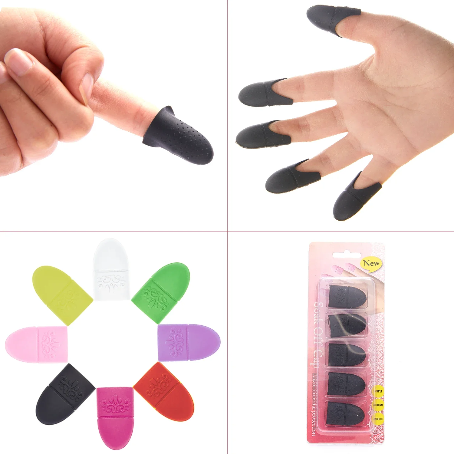 

5Pcs/Bag Manicure Tools Nail Art Soak Off Cap Silicone Wrap Clean Polishing Reusable Wraps Rubber UV Gel Polish Remover