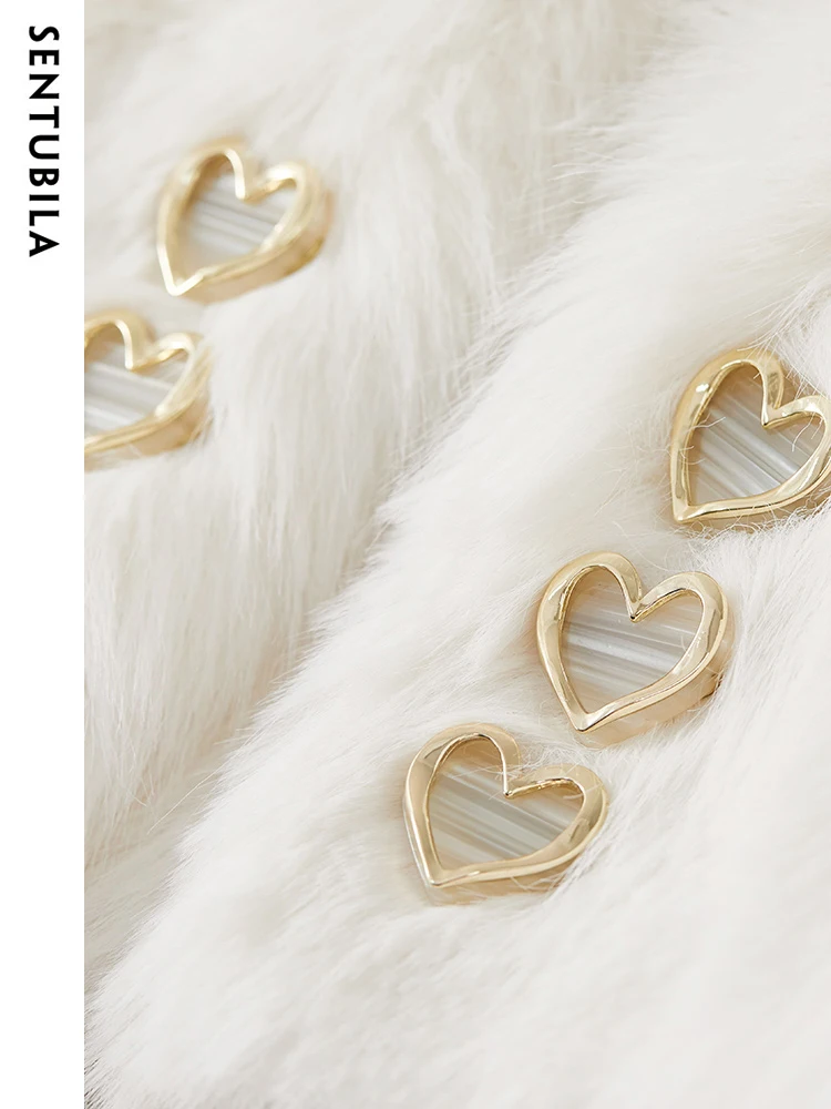 SENTUBILA High Quality Thick Warm Faux Fur Coat Women 2023 Autumn Winter Fashion V Neck Fur Integrated Fluffy Jacket W34W49726