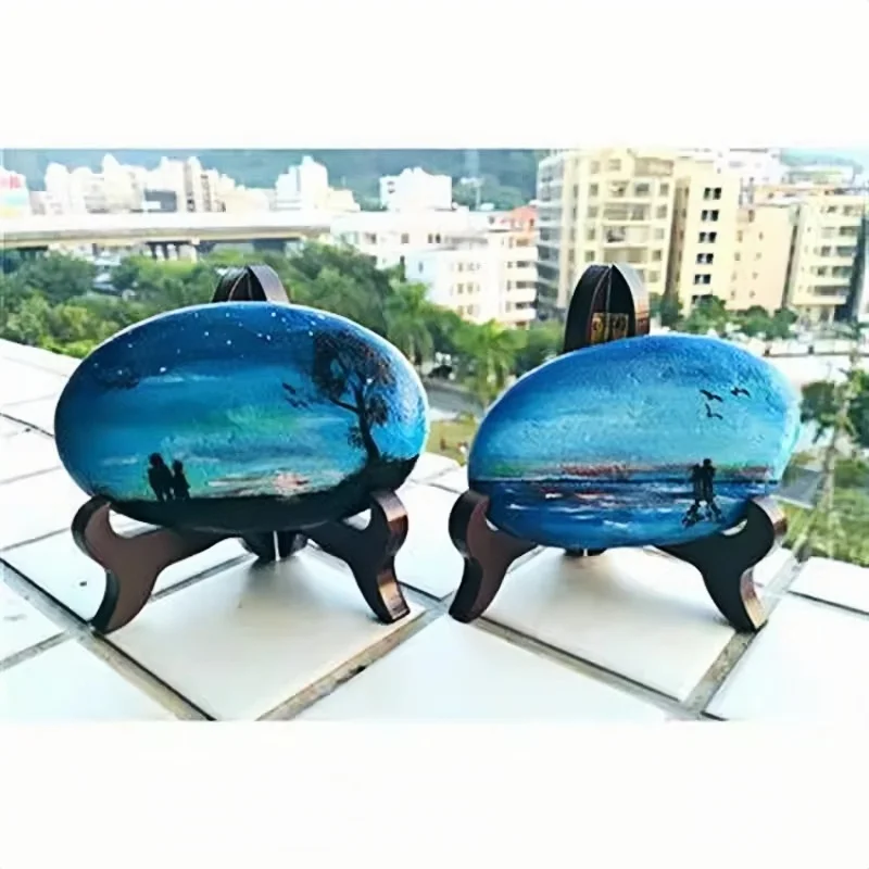 돌 그림 액자 받침대 원목 디스플레이 스탠드 차/케이크 받침대 조약돌 받침대 ..