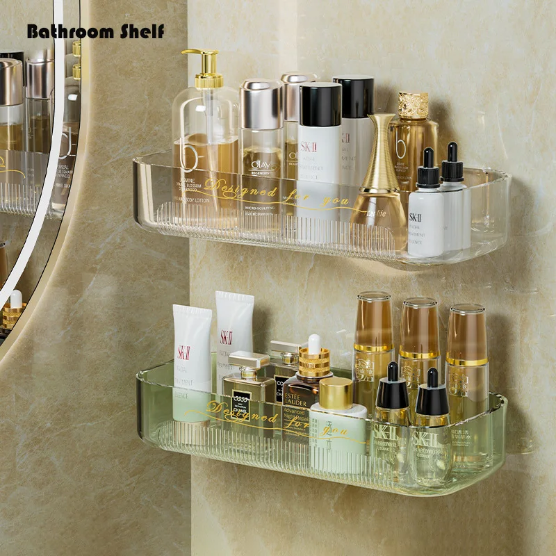 

Настенный стеллаж для косметики и ухода за кожей, прозрачный органайзер для ванной комнаты, кухонный держатель для шампуня