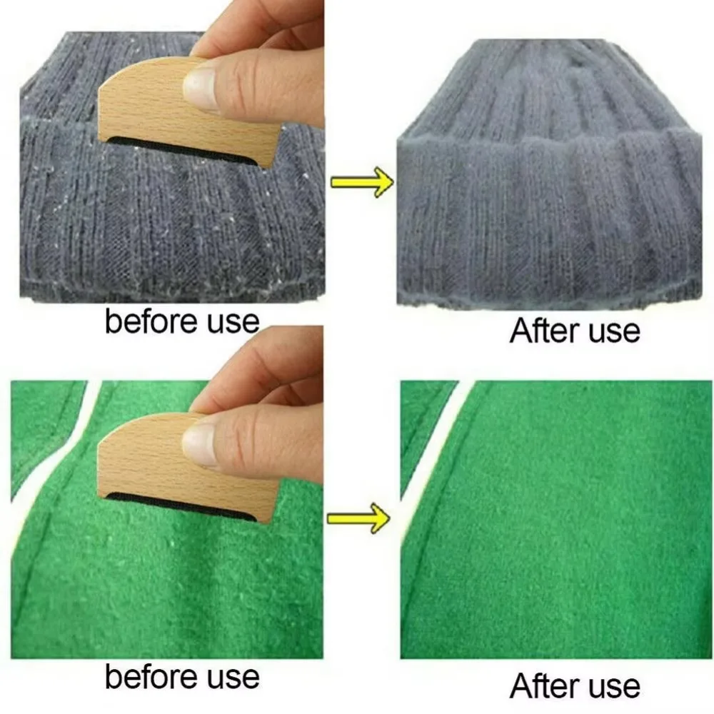 Lint Fur Remover Wooden Epilator Cashmere Sweater Clothes Fluff Fabric Shaver Pilling to Pompom Cleaning Comb Brush 2 Packs