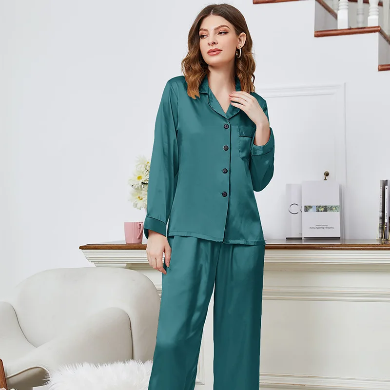 Like Silk Pajamas Set New Long Sleeve Pant Suit Female Sleepwear 2PC Nightgown For Women Spring Home Wear Loungewear Soft Pijama