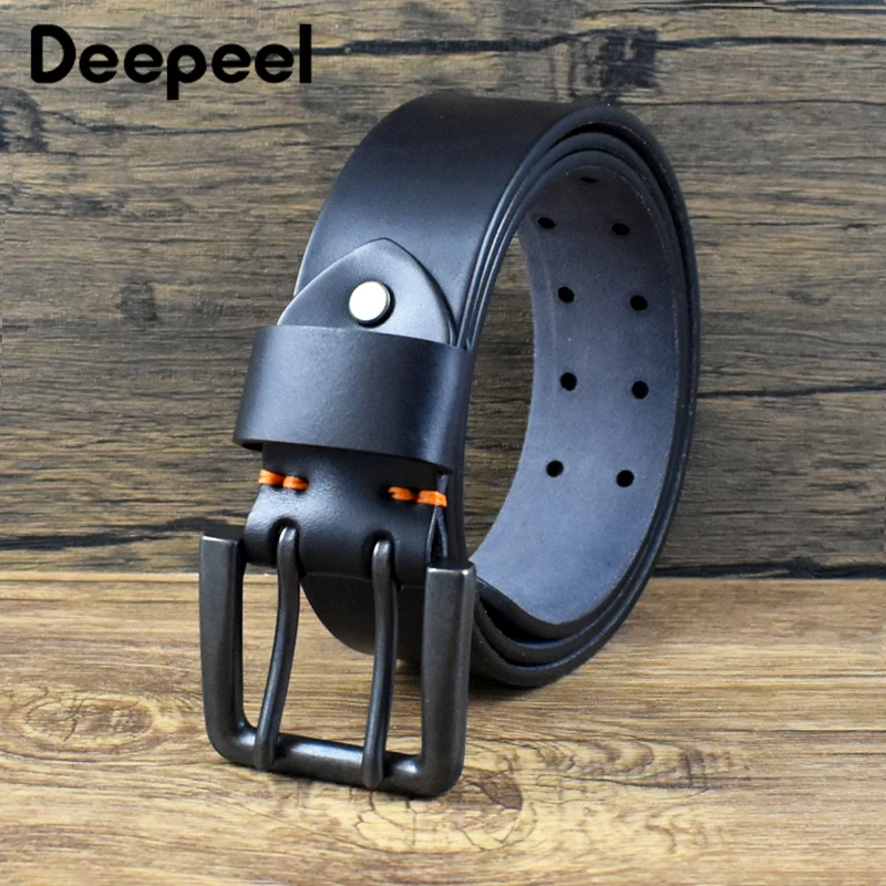 

1Pc Deepeel 4.3*105-125cm Men's First Cowskin Belt Double Pin Buckle Genuine Leather Belts Vintage Youth Jeans Casual Waistband