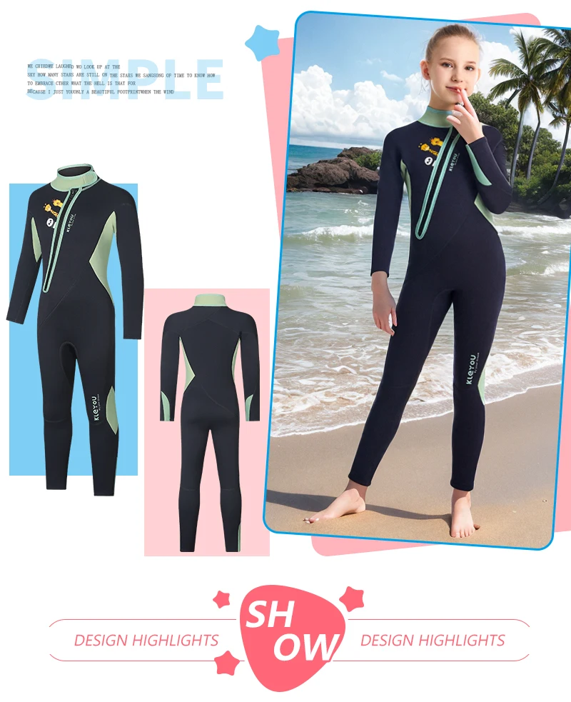 Kids Neoprene Swimsuit for Boys and Girls, Surfing Rash Guards Long Sleeves, Children Wetsuit for Diving, Scuba, Freediving