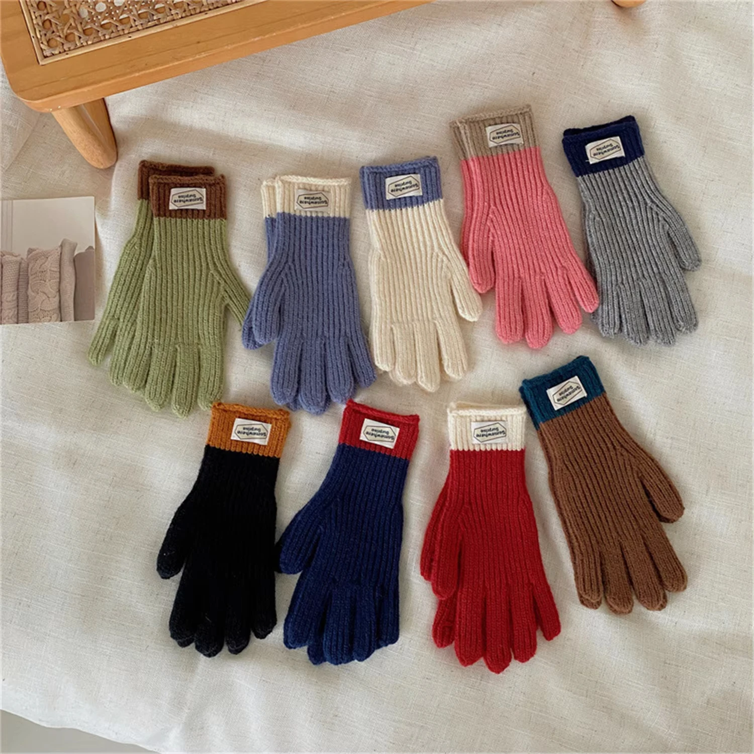 Winter Wool Kids Gloves Korean Solid Color Knitted Mittens Autumn Thicken Warm Children Boy Girl Full Finger Gloves
