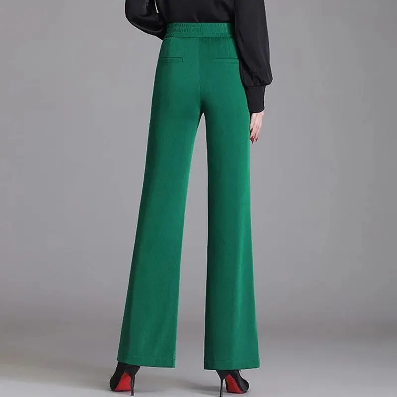 Big Size 4xl Bell-bottomed Trousers Office Elastic High Waist Flare Pants Women Spring Fall Candy Color Slim Formal Pantalones