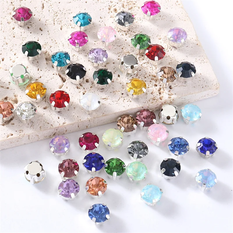 Glitter Glass Sewing Rhinestones 4mm-8mm Sliver Base Round Crystal Strass stones Diamond Jewellery Clothes DIY