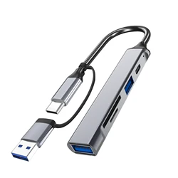 Multi - Port USB Hub with OTG and Data Transfer Capabilities (USB to type - c  grey)