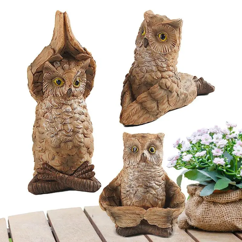 

3pcs Meditating Owl Statue Buddha Zen Yoga Figurine Resin Statue Cute Meditating Animal Outdoor Statue for Patio Yard garden