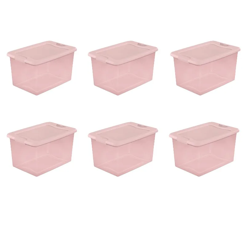 

Sterilite 64 Qt. Latching Box Plastic, Blush Pink Tint, Set of 6