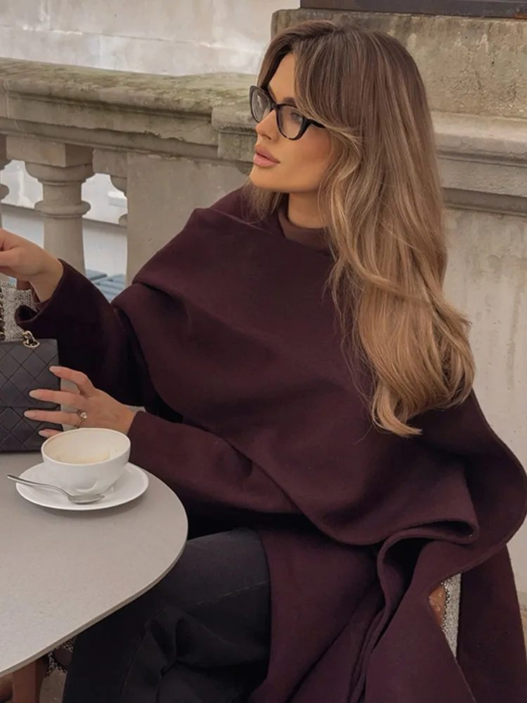 Women Oversize Loose Double Button Lapel Overcoat Fashion Black Woolen Long Coat With Belt Autumn New Street Female Outerwear 2