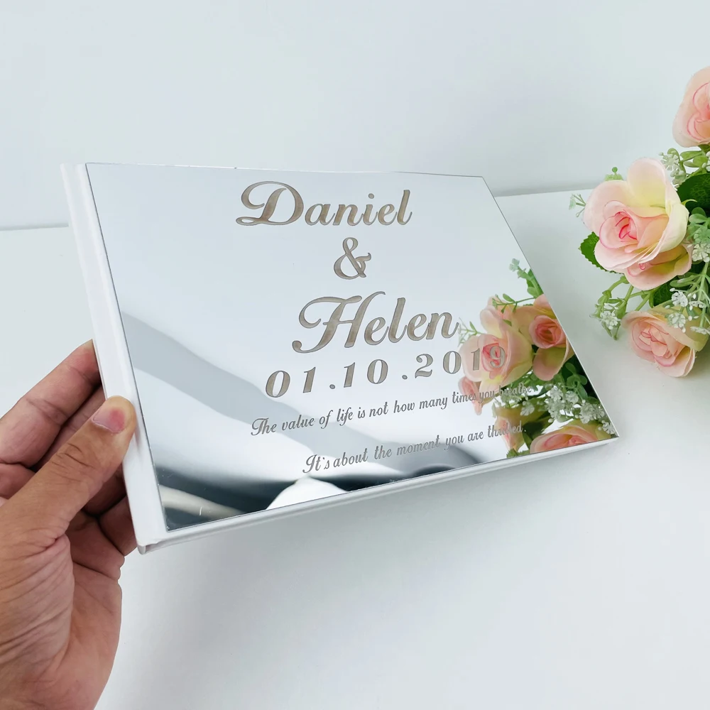 Personalized Signature Guestbook Wedding Mirror Golden Silver Wedding Details Guests Baptism Guest Book Reception Decort
