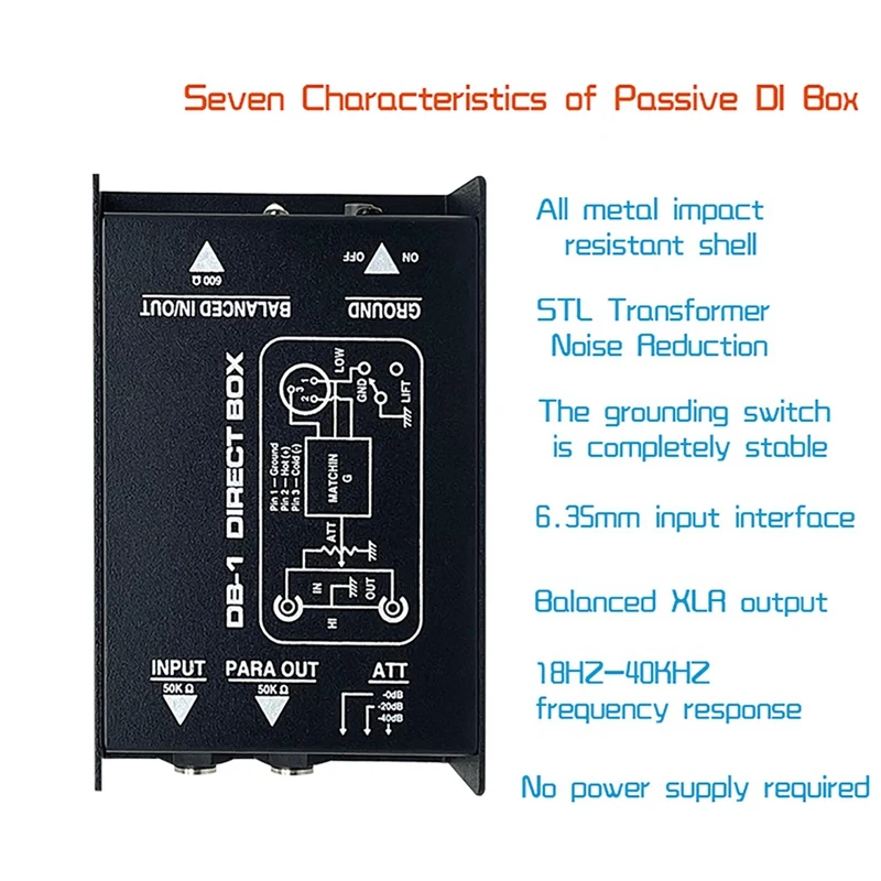 Hot Sale Passive Impedance Converter DI Effects Audio Isolator Passive DI Box BOX Box