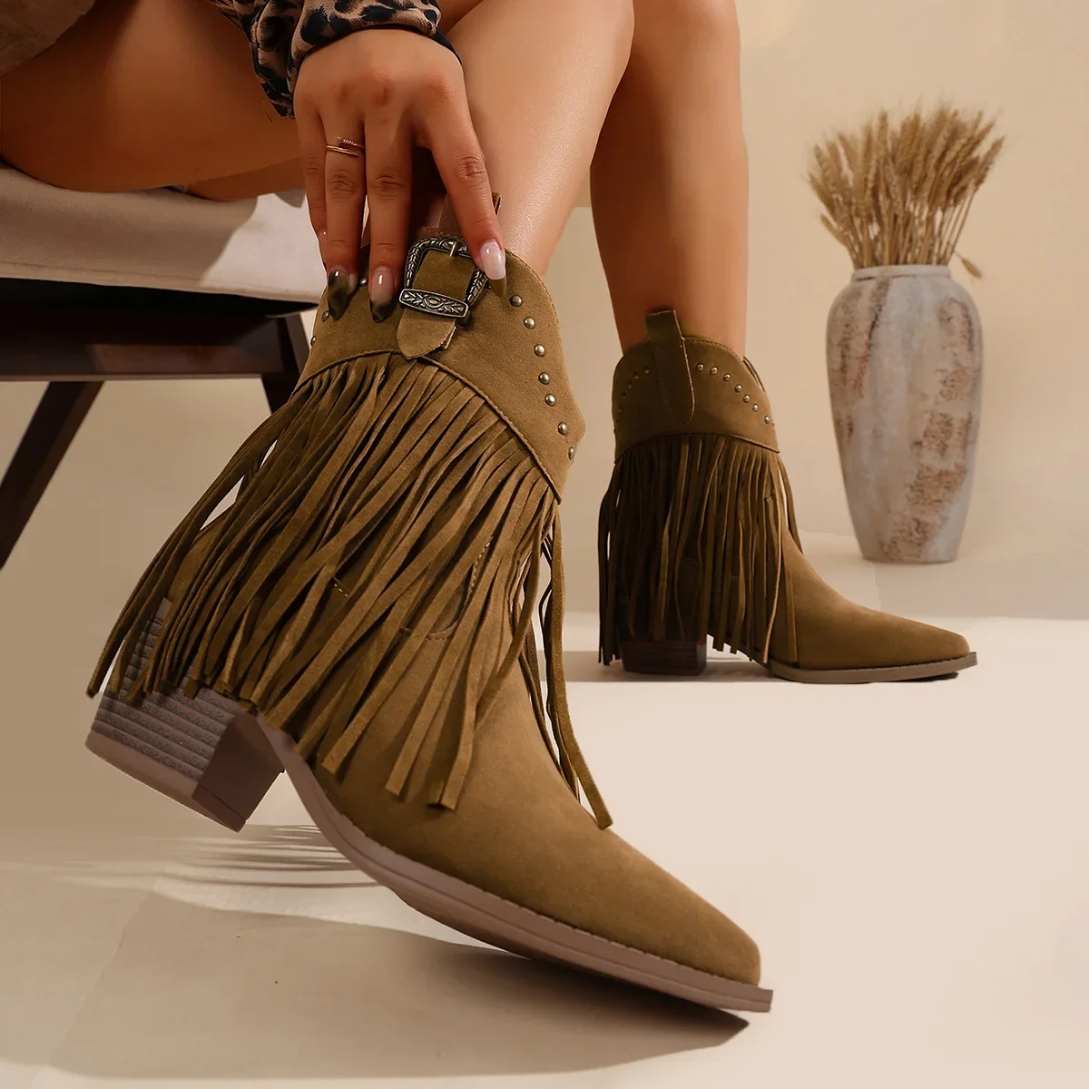 Large Size Women's Boot Autumn Winter New Style Tassel Western Thick ...