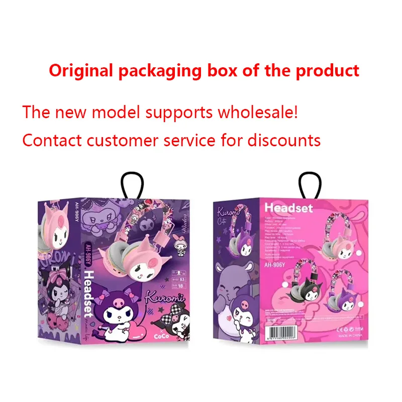 Sanrio Hello Kitty Kuromi Bluetooth Headphone Wireless Headsets Cartoon with Mic Foldable Lightweight Earphone for Phones Laptop