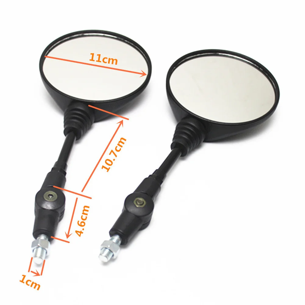 오토바이 블랙 범용 사이드 미러, 낙하 방지 백미러, 접이식 라운드 미러, 10mm, 1 개, 2 개