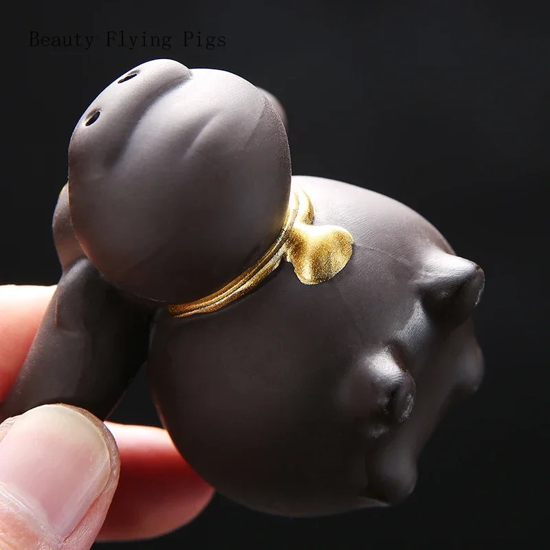 6.5x5.9cm Boutique Purple Sand Zodiac Ox TeaPet Decoration  Play Tea Table Tea Art Accessories Artificial  Animal