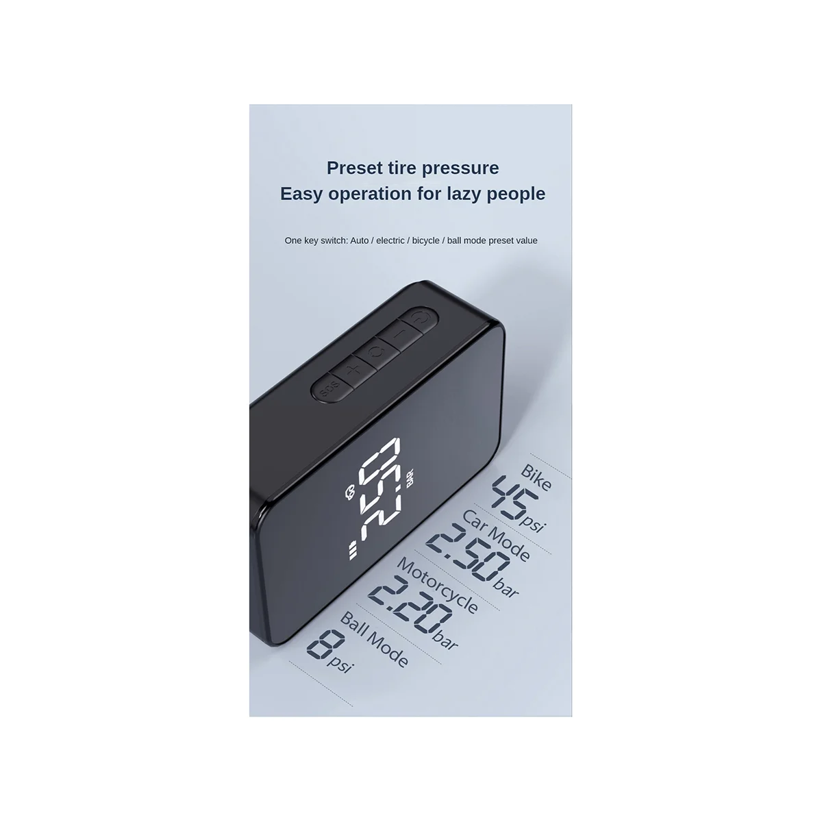 

Rechargeable Air Pump With Big Screen Electric Wireless Portable Tire Inflator Pump Compressor for Car Bicycle