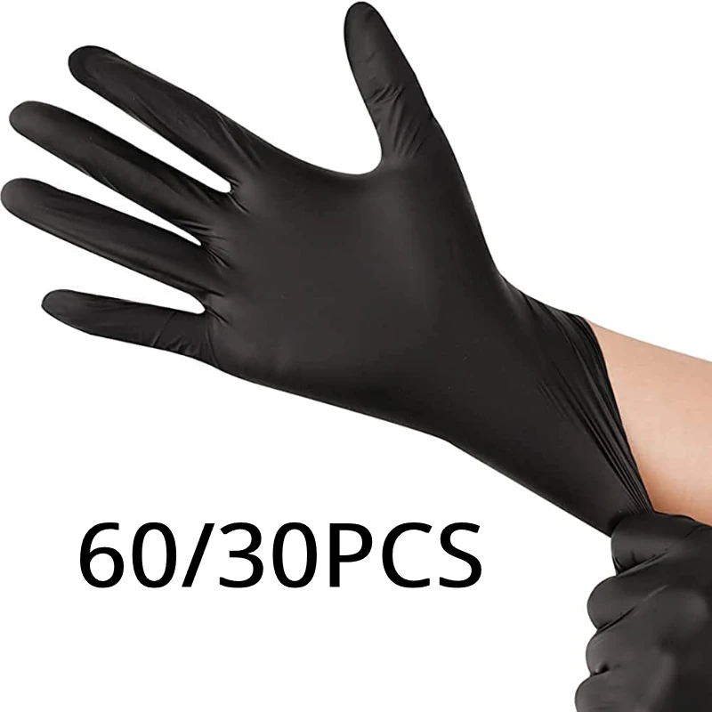 60/30PCS Black Nitrile Disposable Gloves for Kitchen Cooking Labor Protection Working Tools Household