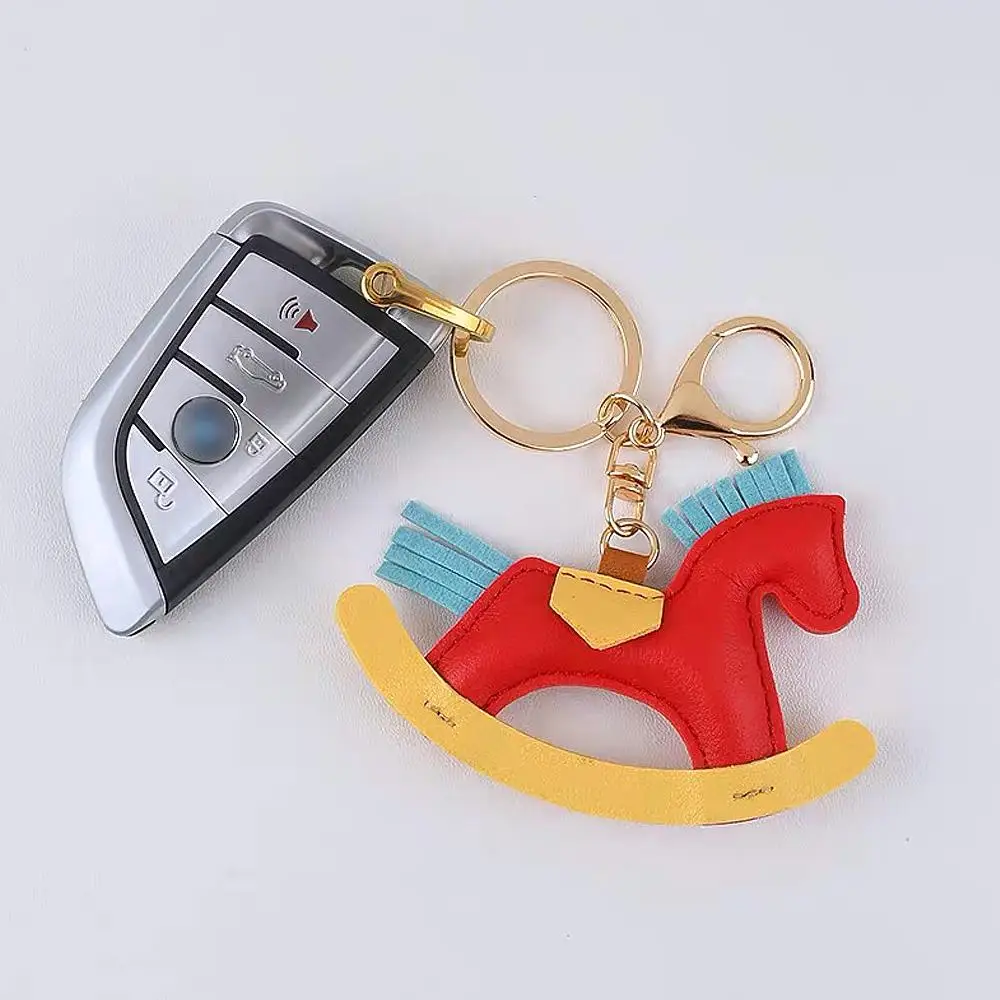 Charming Cartoon Pony Keychain Leather Rocking Horse Pendant Gift