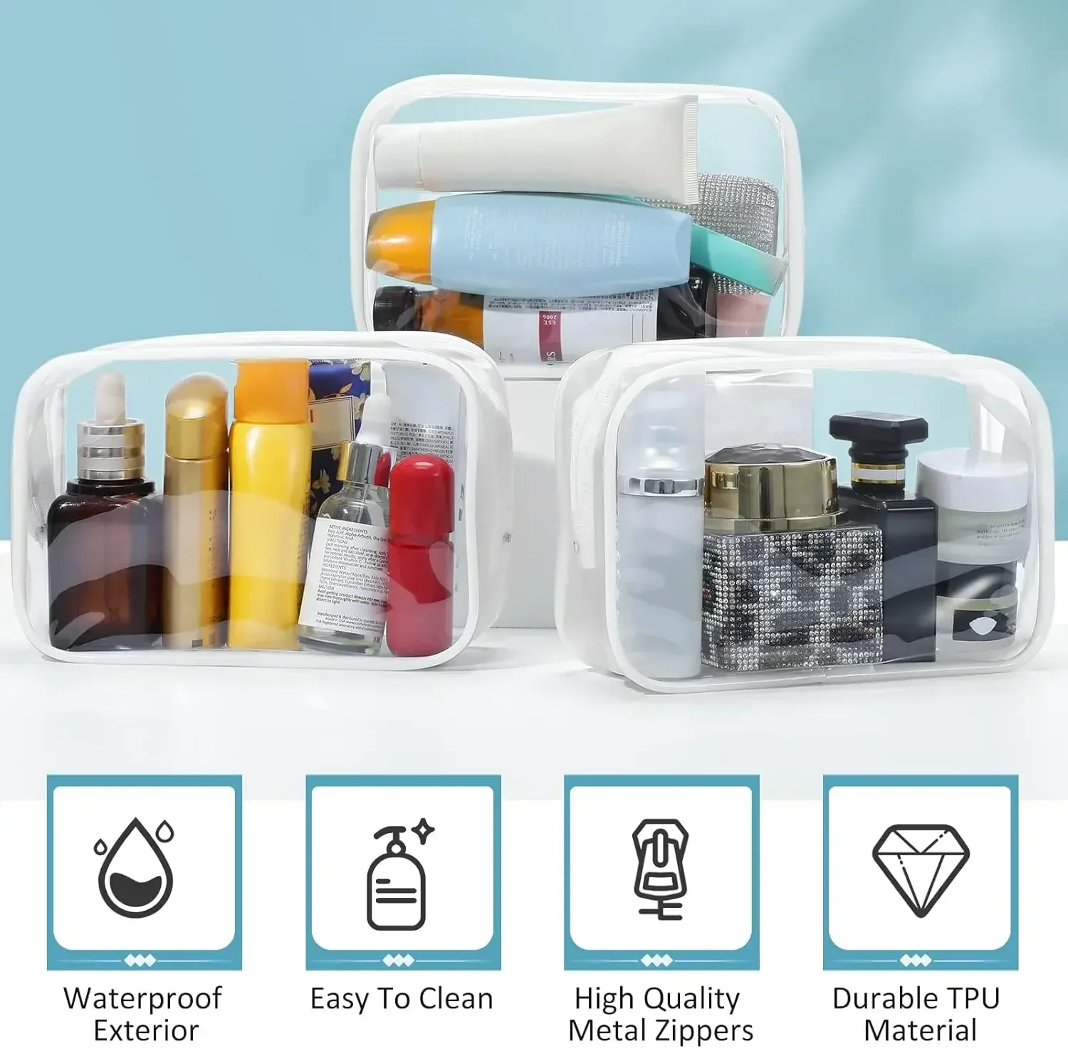 1/20pcs Transparent PVC Storage Travel Organizer Clear Makeup Bag Beautician Cosmetic Bag Beauty Case Toiletry Bag Wash Bags 3