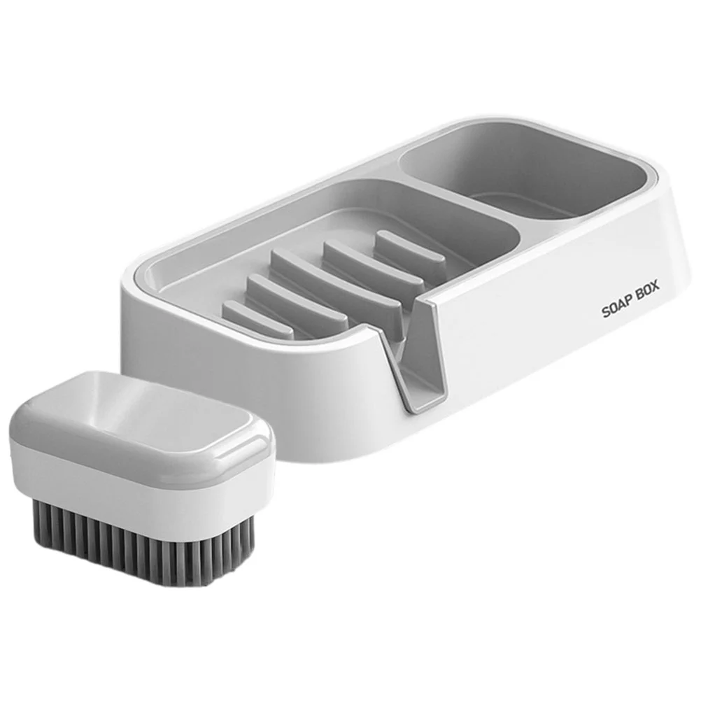 

1 Set of Soap Holder with Brush Wall Mounted Soap Dish Bathroom Self-draining Bar Soap Dish Holder