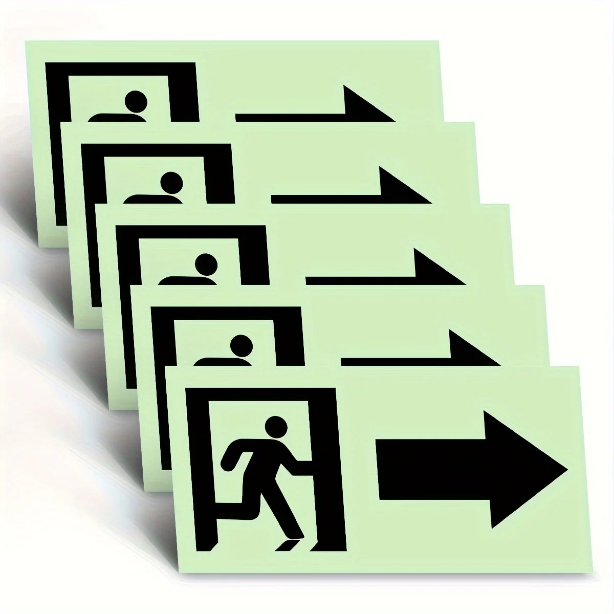 5 señales de salida derecha, señales de seguridad de escape fluorescentes luminosas para evacuación de emergencia - indicador decorativo multifuncional sui