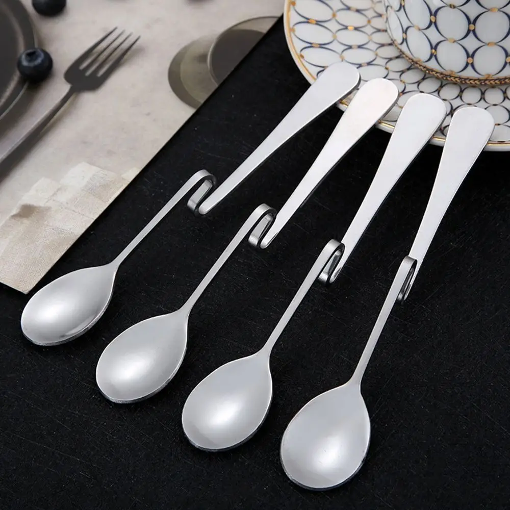 Stainless Steel Long Handled Teaspoon Curved Handle Stirring Spoon Hanging Cup Spoon Kitchen Tableware Accessories