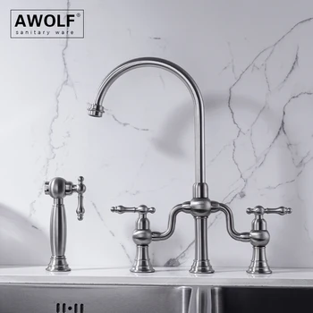 นิกเกิลแปรงก๊อกน้ําห้องครัว Sprayer ทองเหลืองแปรงทอง Hot & Cold ก๊อกน้ํา Chrome Black Mixer Tap FW015 1
