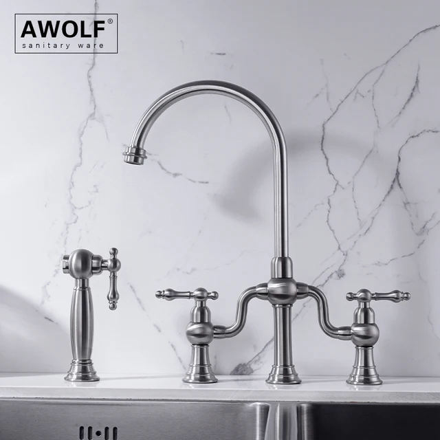 นิกเกิลแปรงก๊อกน้ําห้องครัว Sprayer ทองเหลืองแปรงทอง Hot & Cold ก๊อกน้ํา Chrome Black Mixer Tap FW015 1