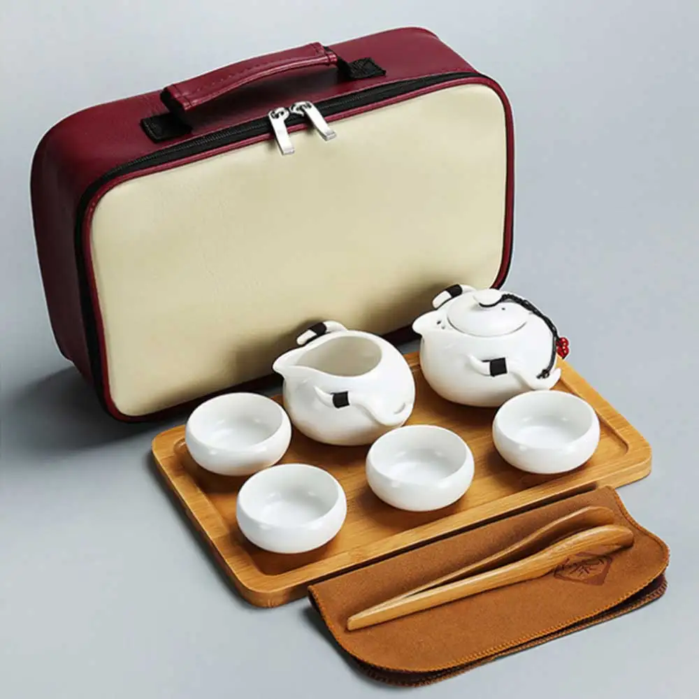 Set Da Tè Gaiwan Da Viaggio In Porcellana Bianca Cinese - Kung Fu Tea Portatile Con Tappetino - 4