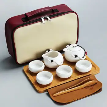 Set da tè cinese per pentole e tazze da viaggio Kung Fu tazze da tè portatili in ceramica teiera tazze Gaiwan in porcellana strumenti per cerimonia Mini fatti a mano 1