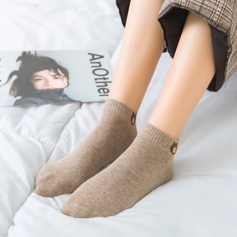 Women Cute Bear Socks Low Tube Socks Set Fashion Breathable For Female Casual Style Comfortable 10 Pairs