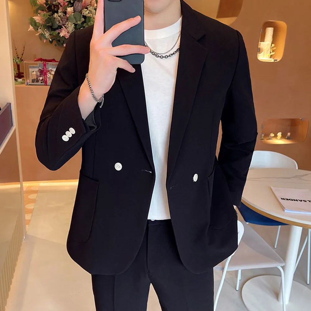 2 Piece Men's Suits Casual Single Breasted Peak Lapel Real Pocket Loose Men's Suits For Wedding Groosesmen (Blazer+Pants)